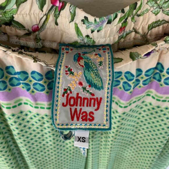 Johnny Was XS Multi Floral Print 100% Silk Green Blue Drawstring Pants Pockets - Picture 2 of 15